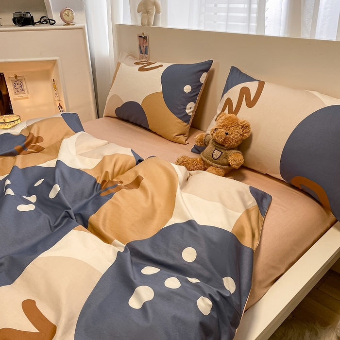 91家纺网 家纺一手货源 找家纺 吉象家纺 2025新款全棉纯棉印花北欧简约系列四件套 悉尼-豆沙