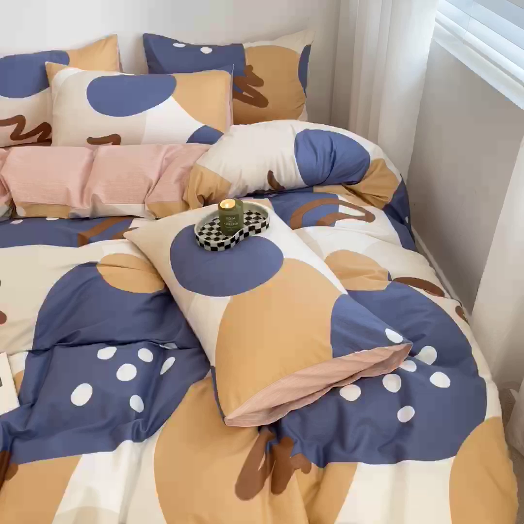 91家纺网 家纺一手货源 找家纺 吉象家纺 2025新款全棉纯棉印花北欧简约系列四件套 悉尼-豆沙