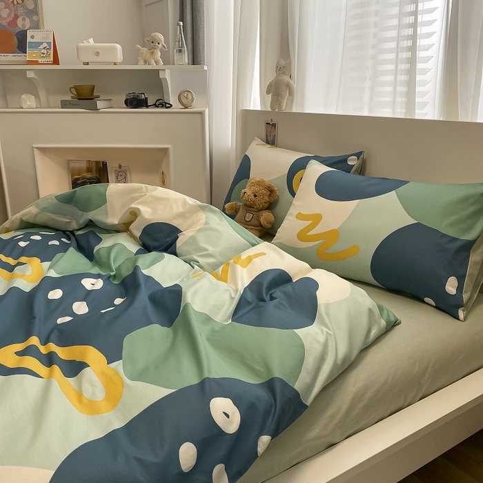 91家纺网 家纺一手货源 找家纺 吉象家纺 2025新款全棉纯棉印花北欧简约系列四件套 悉尼-绿