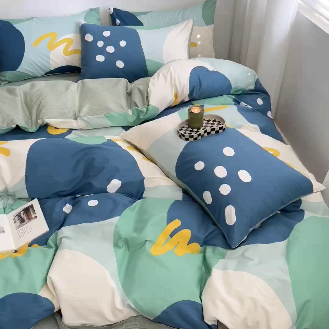 91家纺网 家纺一手货源 找家纺 吉象家纺 2025新款全棉纯棉印花北欧简约系列四件套 悉尼-绿