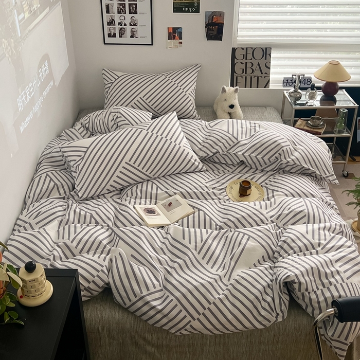 91家纺网 家纺一手货源 找家纺 吉象家纺 2025新款全棉纯棉印花北欧简约系列四件套 语初灰