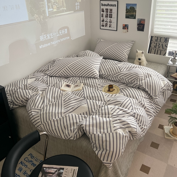 91家纺网 家纺一手货源 找家纺 吉象家纺 2025新款全棉纯棉印花北欧简约系列四件套 语初灰