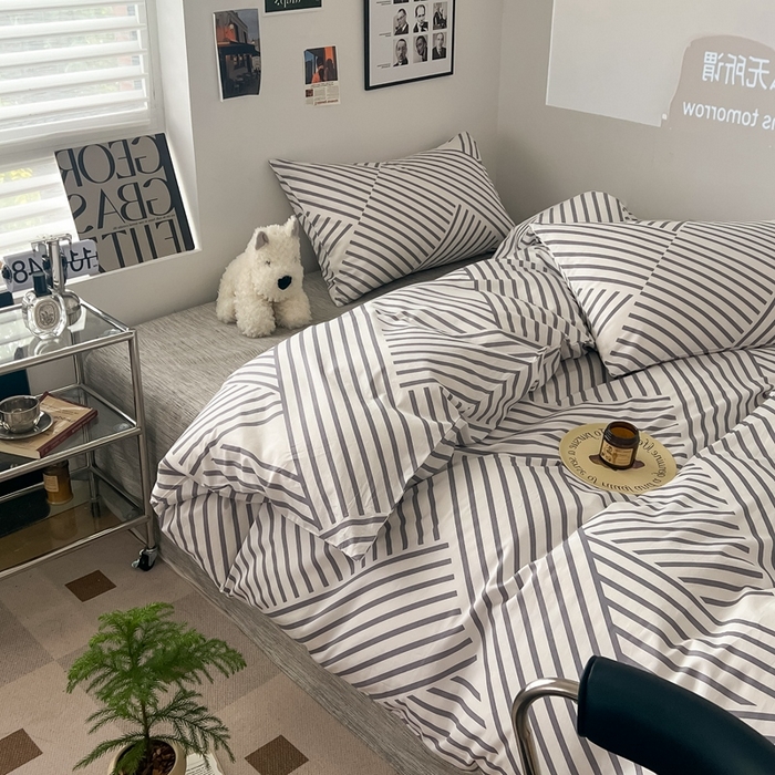 91家纺网 家纺一手货源 找家纺 吉象家纺 2025新款全棉纯棉印花北欧简约系列四件套 语初灰