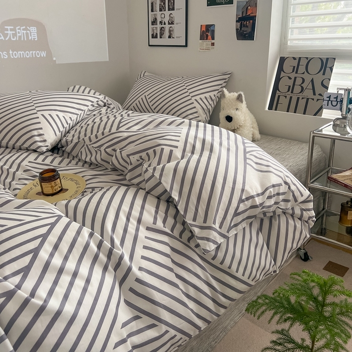 91家纺网 家纺一手货源 找家纺 吉象家纺 2025新款全棉纯棉印花北欧简约系列四件套 语初灰