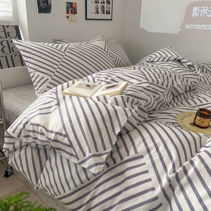 91家纺网 家纺一手货源 找家纺 吉象家纺 2025新款全棉纯棉印花北欧简约系列四件套 语初灰