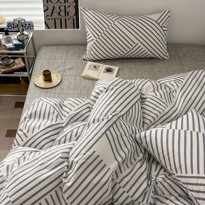 91家纺网 家纺一手货源 找家纺 吉象家纺 2025新款全棉纯棉印花北欧简约系列四件套 语初灰