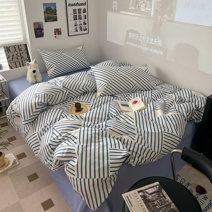 91家纺网 家纺一手货源 找家纺 吉象家纺 2025新款全棉纯棉印花北欧简约系列四件套 语初蓝