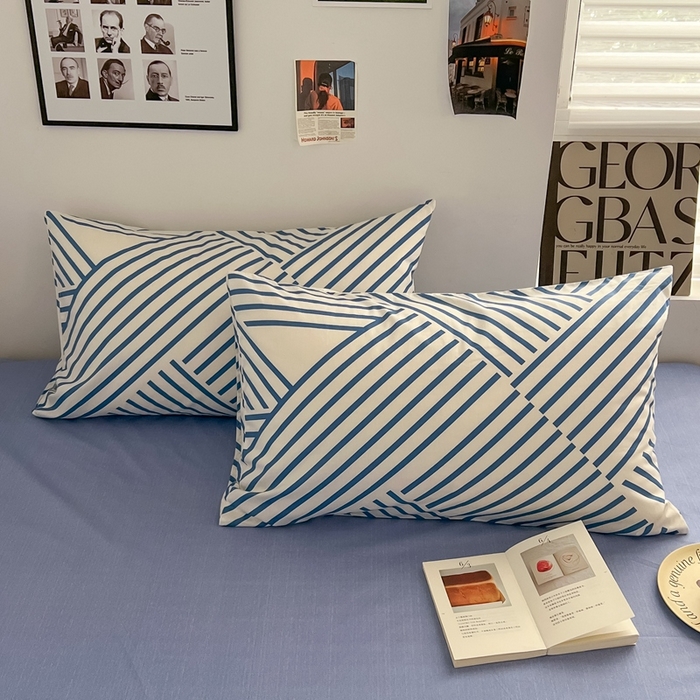 91家纺网 家纺一手货源 找家纺 吉象家纺 2025新款全棉纯棉印花北欧简约系列四件套 语初蓝