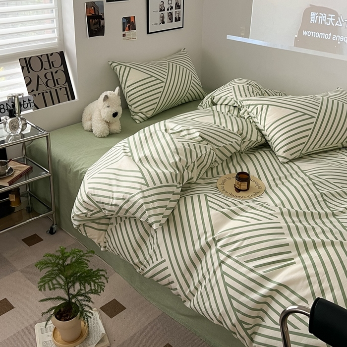 91家纺网 家纺一手货源 找家纺 吉象家纺 2025新款全棉纯棉印花北欧简约系列四件套 语初绿