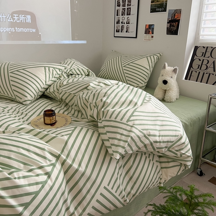 91家纺网 家纺一手货源 找家纺 吉象家纺 2025新款全棉纯棉印花北欧简约系列四件套 语初绿