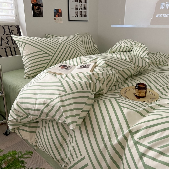 91家纺网 家纺一手货源 找家纺 吉象家纺 2025新款全棉纯棉印花北欧简约系列四件套 语初绿