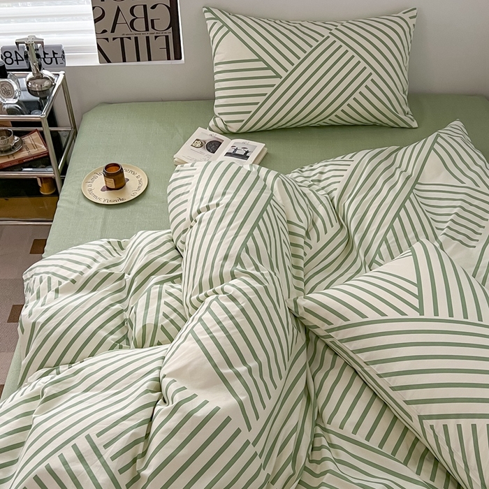 91家纺网 家纺一手货源 找家纺 吉象家纺 2025新款全棉纯棉印花北欧简约系列四件套 语初绿