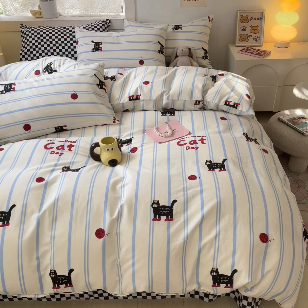 91家纺网 家纺一手货源 找家纺 （总）吉象家纺 2025新款亲肤舒适全棉纯棉小清新卡通系列四件套