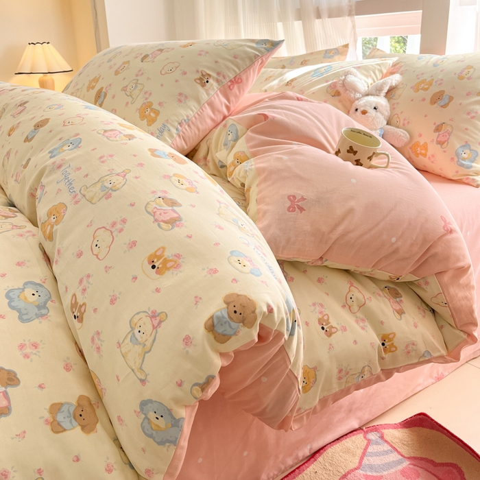 91家纺网 家纺一手货源 找家纺 （总）吉象家纺 2025新款亲肤舒适全棉纯棉小清新卡通系列四件套