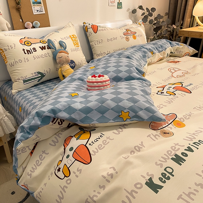 91家纺网 家纺一手货源 找家纺 （总）吉象家纺 2025新款亲肤舒适全棉纯棉小清新卡通系列四件套