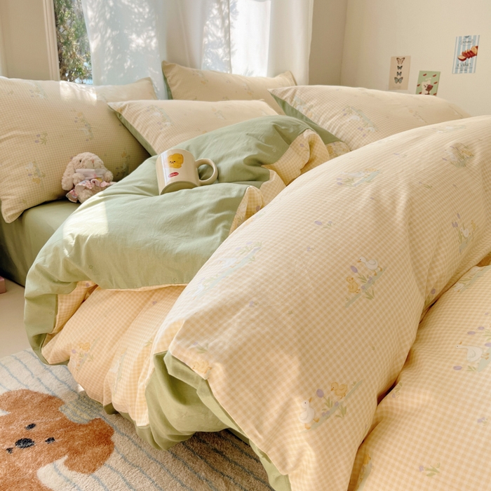 91家纺网 家纺一手货源 找家纺 （总）吉象家纺 2025新款亲肤舒适全棉纯棉小清新卡通系列四件套