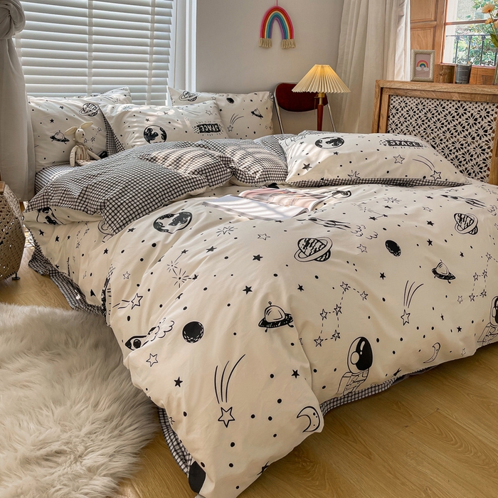 91家纺网 家纺一手货源 找家纺 吉象家纺 2025新款亲肤舒适全棉纯棉小清新卡通系列四件套 快乐星球