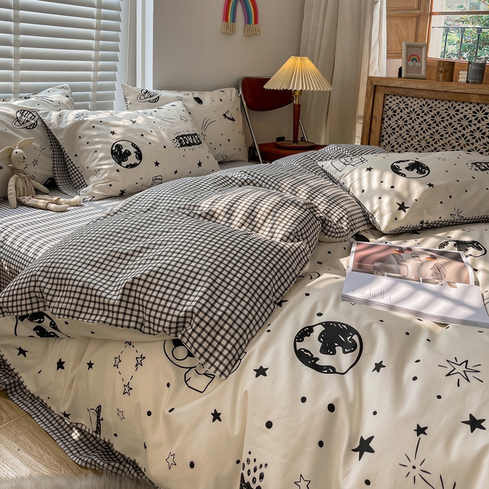 91家纺网 家纺一手货源 找家纺 吉象家纺 2025新款亲肤舒适全棉纯棉小清新卡通系列四件套 快乐星球