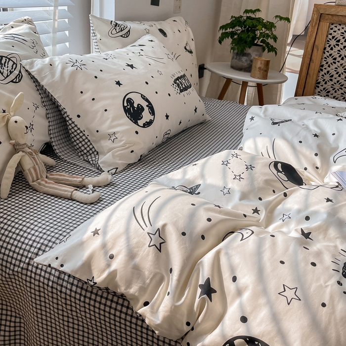 91家纺网 家纺一手货源 找家纺 吉象家纺 2025新款亲肤舒适全棉纯棉小清新卡通系列四件套 快乐星球