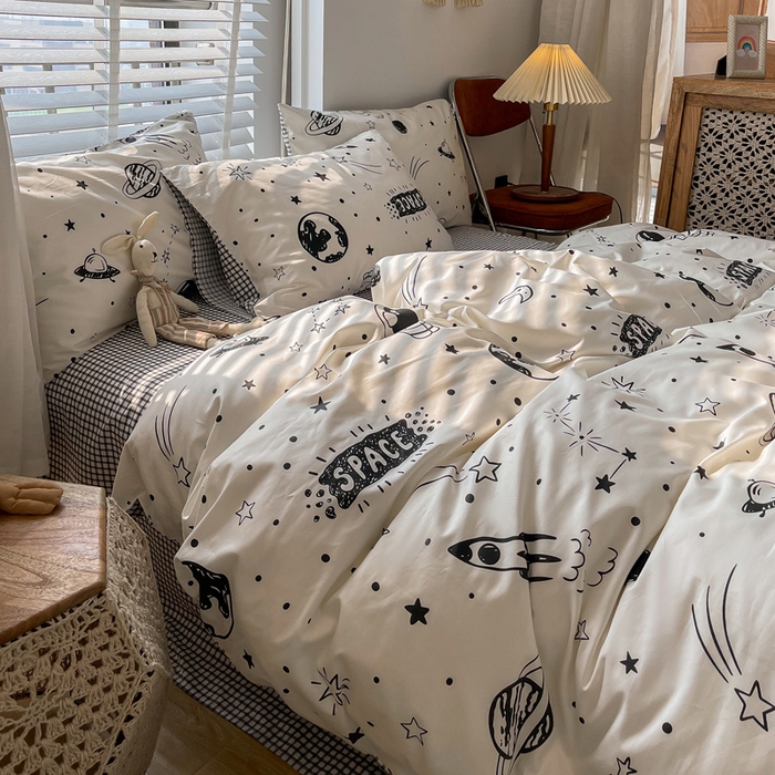 91家纺网 家纺一手货源 找家纺 吉象家纺 2025新款亲肤舒适全棉纯棉小清新卡通系列四件套 快乐星球