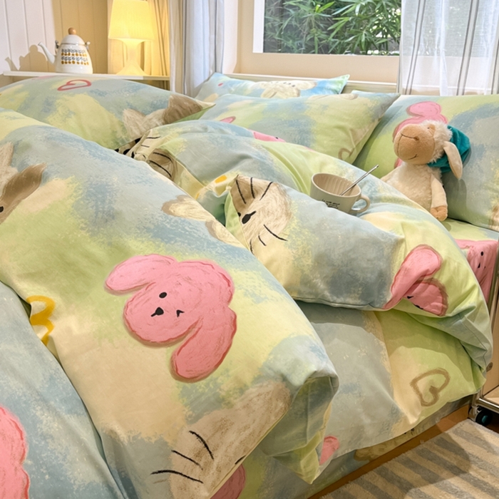 91家纺网 家纺一手货源 找家纺 吉象家纺 2025新款亲肤舒适全棉纯棉小清新卡通系列四件套 蜡笔画