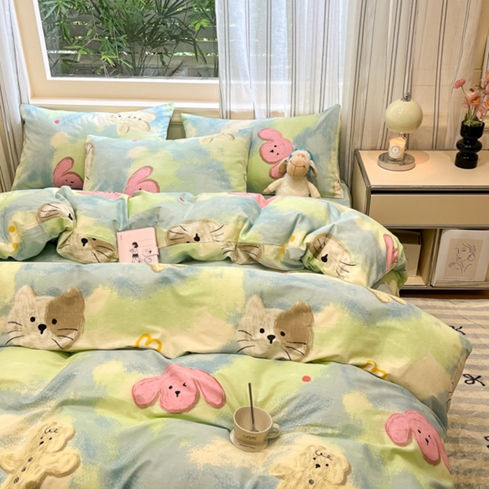 91家纺网 家纺一手货源 找家纺 吉象家纺 2025新款亲肤舒适全棉纯棉小清新卡通系列四件套 蜡笔画