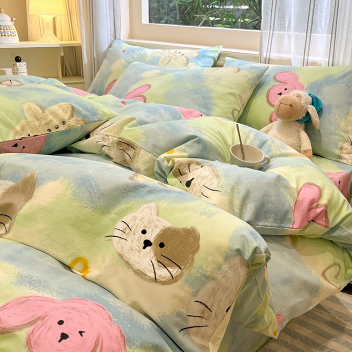 91家纺网 家纺一手货源 找家纺 吉象家纺 2025新款亲肤舒适全棉纯棉小清新卡通系列四件套 蜡笔画