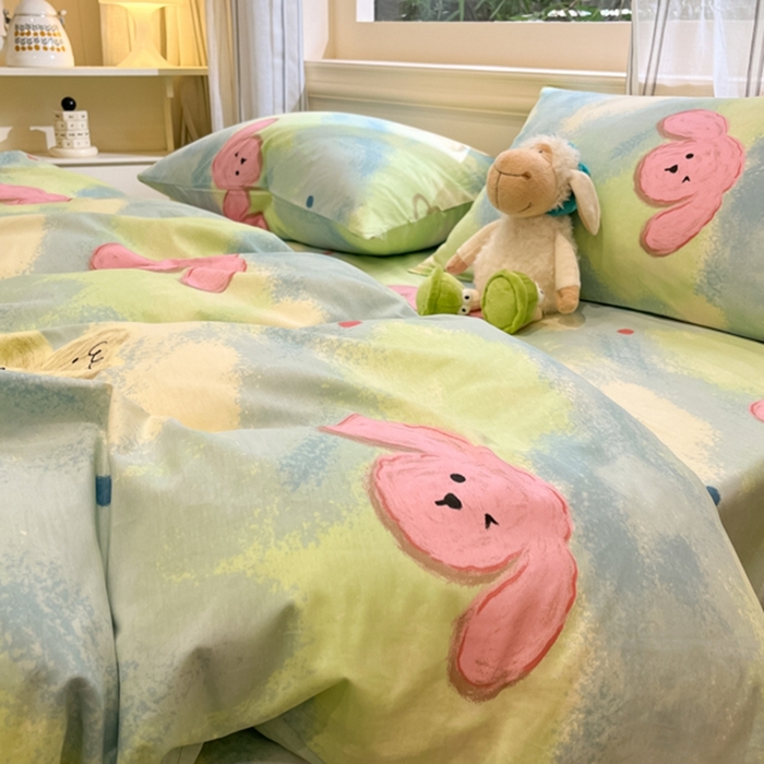 91家纺网 家纺一手货源 找家纺 吉象家纺 2025新款亲肤舒适全棉纯棉小清新卡通系列四件套 蜡笔画