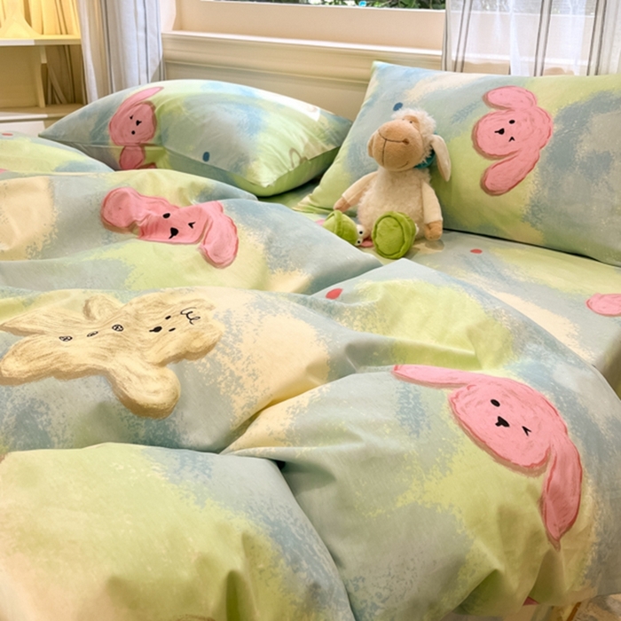 91家纺网 家纺一手货源 找家纺 吉象家纺 2025新款亲肤舒适全棉纯棉小清新卡通系列四件套 蜡笔画