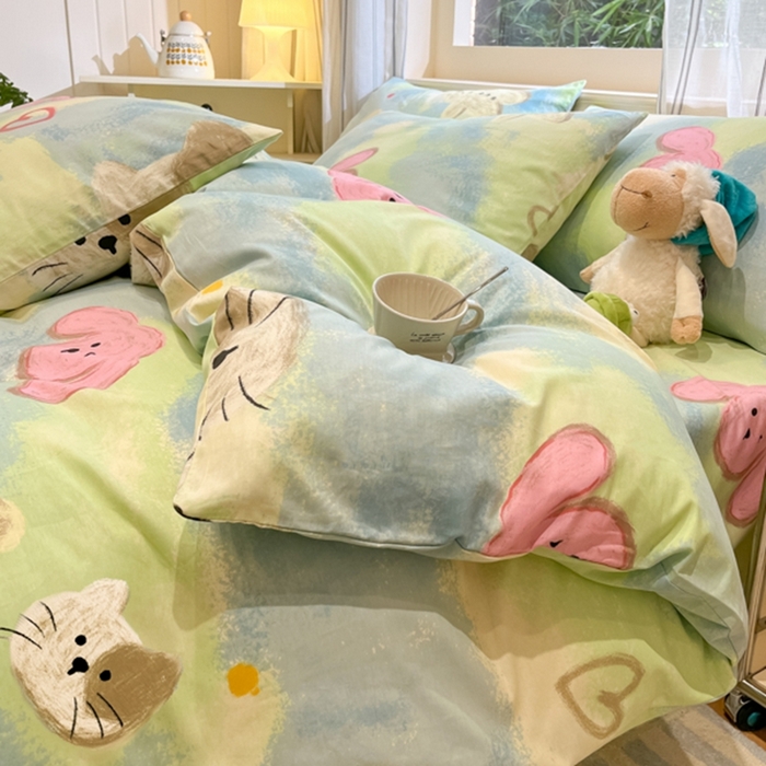 91家纺网 家纺一手货源 找家纺 吉象家纺 2025新款亲肤舒适全棉纯棉小清新卡通系列四件套 蜡笔画