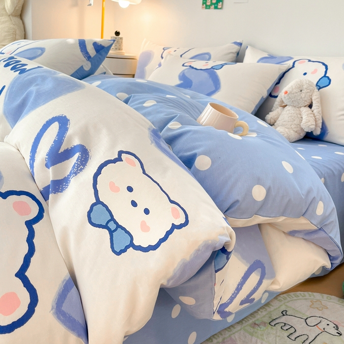 91家纺网 家纺一手货源 找家纺 吉象家纺 2025新款亲肤舒适全棉纯棉小清新卡通系列四件套 兰心小熊