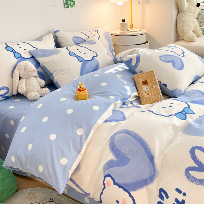 91家纺网 家纺一手货源 找家纺 吉象家纺 2025新款亲肤舒适全棉纯棉小清新卡通系列四件套 兰心小熊