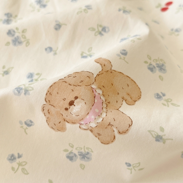 91家纺网 家纺一手货源 找家纺 吉象家纺 2025新款亲肤舒适全棉纯棉小清新卡通系列四件套 蓝碎花修狗