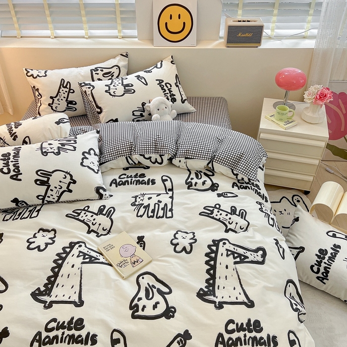 91家纺网 家纺一手货源 找家纺 吉象家纺 2025新款亲肤舒适全棉纯棉小清新卡通系列四件套 漫画家