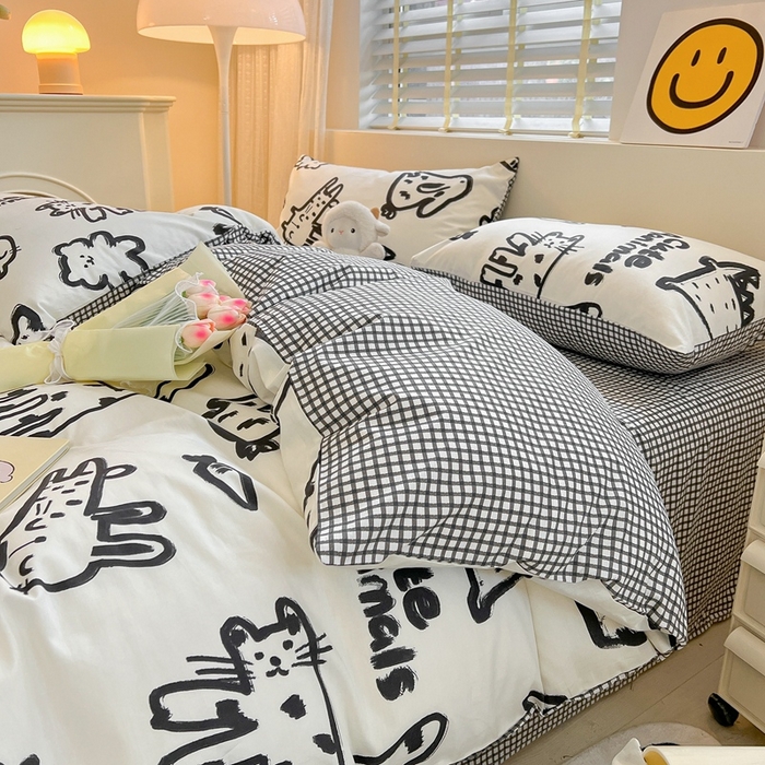 91家纺网 家纺一手货源 找家纺 吉象家纺 2025新款亲肤舒适全棉纯棉小清新卡通系列四件套 漫画家