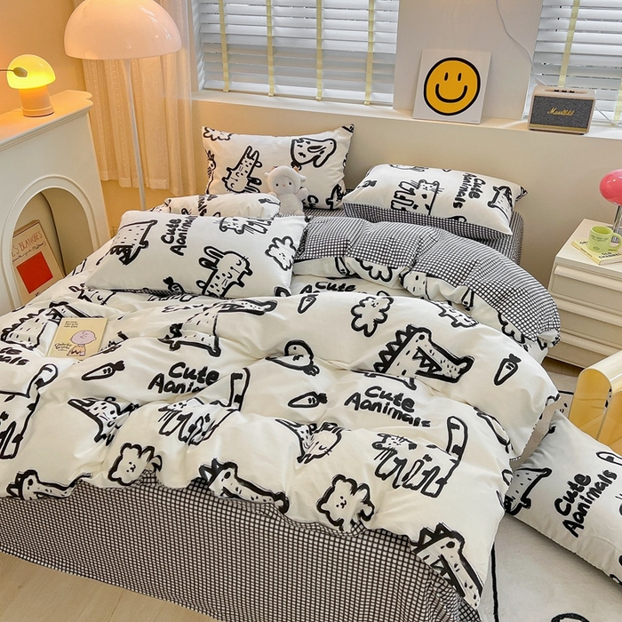 91家纺网 家纺一手货源 找家纺 吉象家纺 2025新款亲肤舒适全棉纯棉小清新卡通系列四件套 漫画家