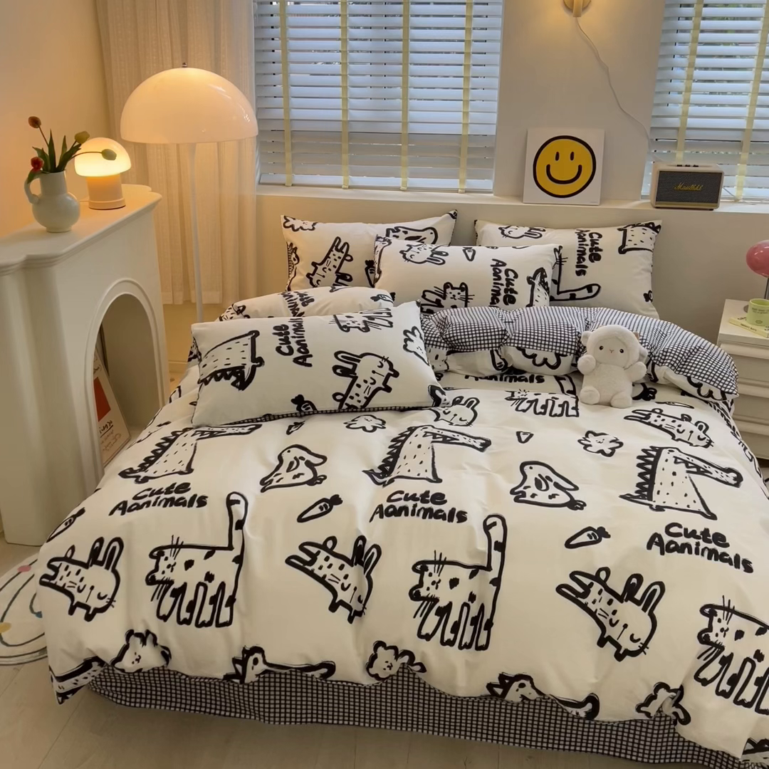 91家纺网 家纺一手货源 找家纺 吉象家纺 2025新款亲肤舒适全棉纯棉小清新卡通系列四件套 漫画家