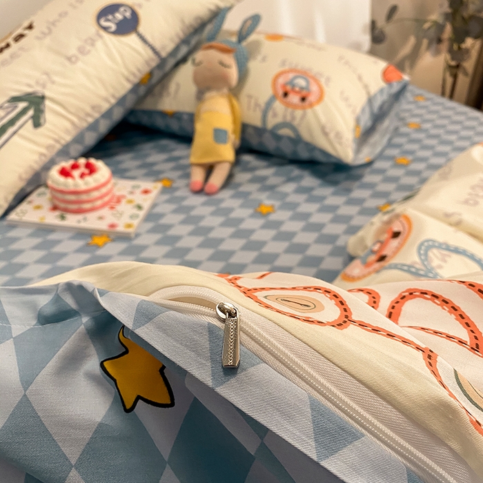 91家纺网 家纺一手货源 找家纺 吉象家纺 2025新款亲肤舒适全棉纯棉小清新卡通系列四件套 汽车向导