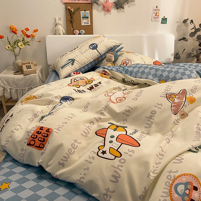 91家纺网 家纺一手货源 找家纺 吉象家纺 2025新款亲肤舒适全棉纯棉小清新卡通系列四件套 汽车向导