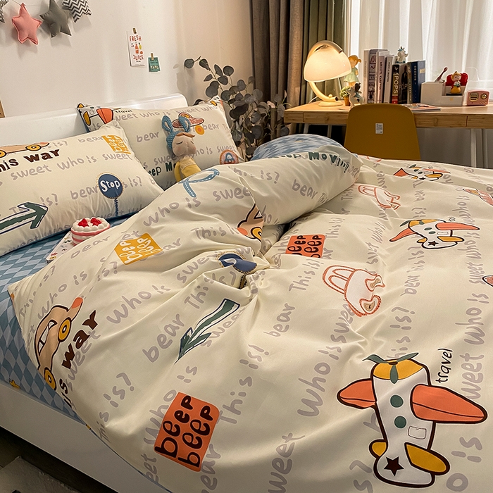 91家纺网 家纺一手货源 找家纺 吉象家纺 2025新款亲肤舒适全棉纯棉小清新卡通系列四件套 汽车向导