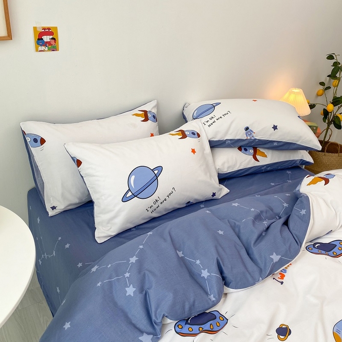 91家纺网 家纺一手货源 找家纺 吉象家纺 2025新款亲肤舒适全棉纯棉小清新卡通系列四件套 太空旅行