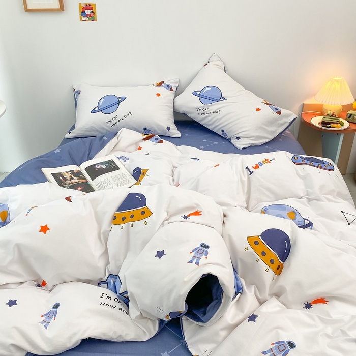 91家纺网 家纺一手货源 找家纺 吉象家纺 2025新款亲肤舒适全棉纯棉小清新卡通系列四件套 太空旅行