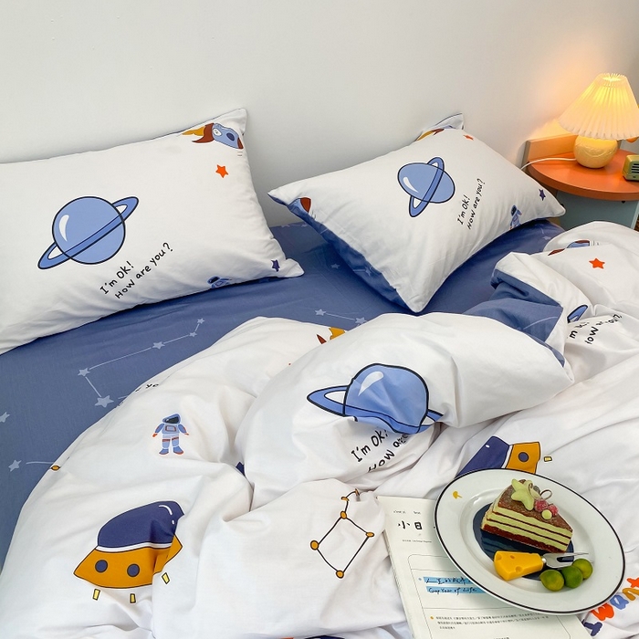 91家纺网 家纺一手货源 找家纺 吉象家纺 2025新款亲肤舒适全棉纯棉小清新卡通系列四件套 太空旅行