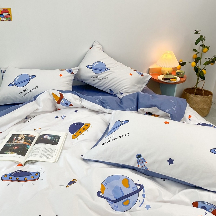 91家纺网 家纺一手货源 找家纺 吉象家纺 2025新款亲肤舒适全棉纯棉小清新卡通系列四件套 太空旅行