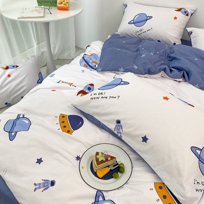 91家纺网 家纺一手货源 找家纺 吉象家纺 2025新款亲肤舒适全棉纯棉小清新卡通系列四件套 太空旅行