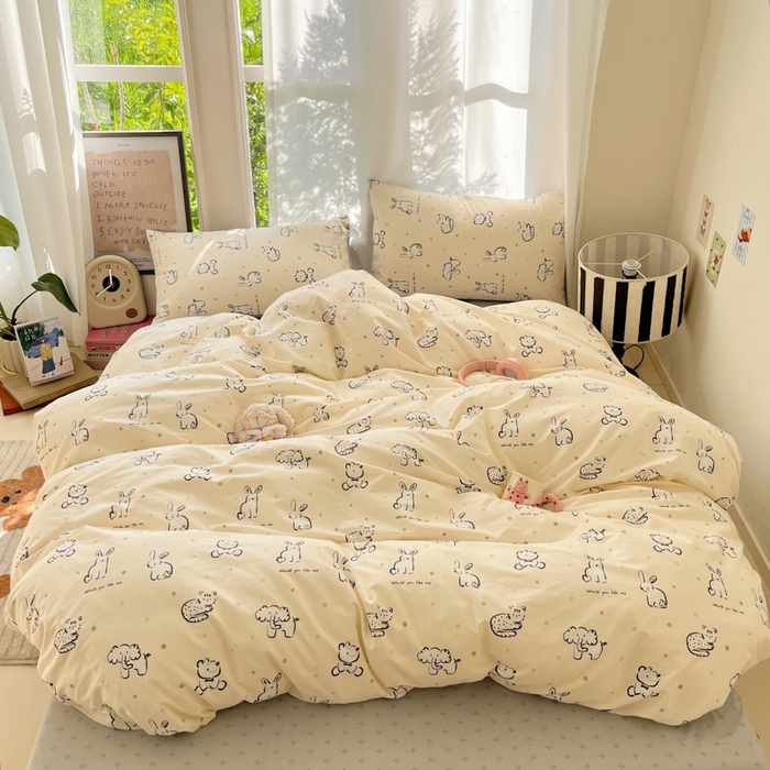 91家纺网 家纺一手货源 找家纺 吉象家纺 2025新款亲肤舒适全棉纯棉小清新卡通系列四件套 涂鸦动物园