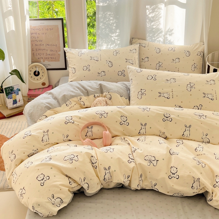 91家纺网 家纺一手货源 找家纺 吉象家纺 2025新款亲肤舒适全棉纯棉小清新卡通系列四件套 涂鸦动物园