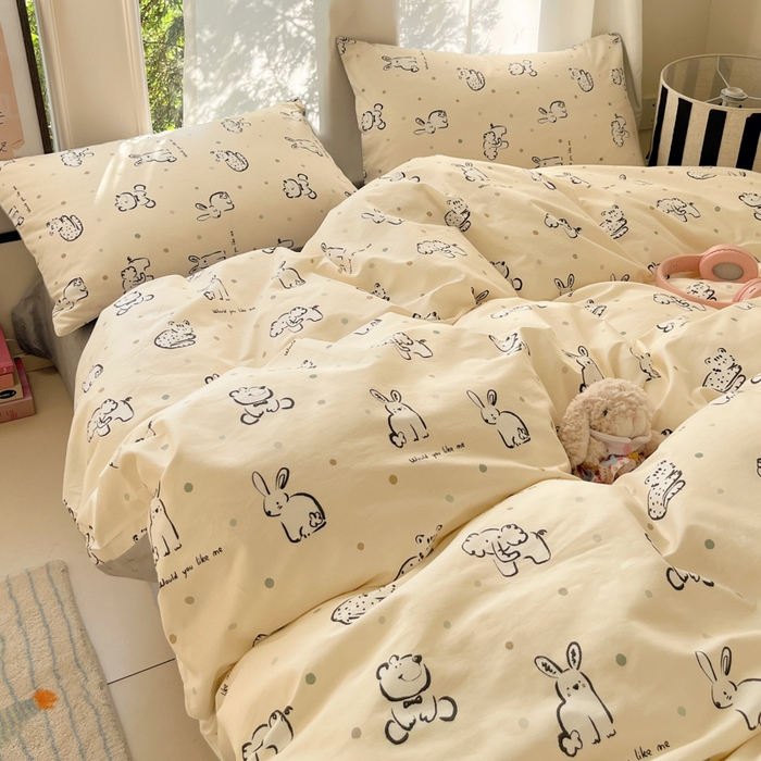 91家纺网 家纺一手货源 找家纺 吉象家纺 2025新款亲肤舒适全棉纯棉小清新卡通系列四件套 涂鸦动物园