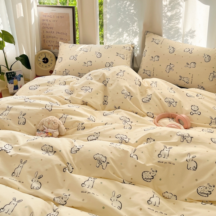 91家纺网 家纺一手货源 找家纺 吉象家纺 2025新款亲肤舒适全棉纯棉小清新卡通系列四件套 涂鸦动物园