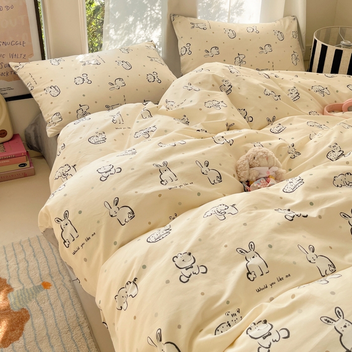 91家纺网 家纺一手货源 找家纺 吉象家纺 2025新款亲肤舒适全棉纯棉小清新卡通系列四件套 涂鸦动物园